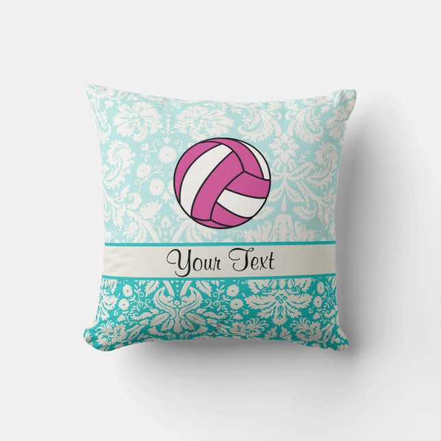 Coussin Volleyball rose ; Motif de damassé (Recto)