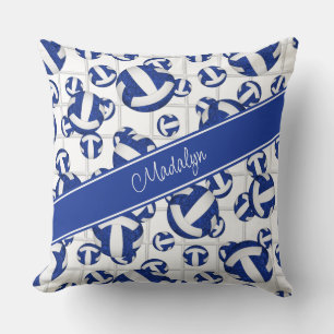 Coussin volleyballs blanc bleu ceinturé w motif net accent