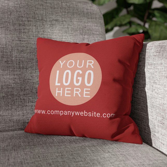 Coussin Votre bureau du logo d'entreprise Shoroom rouge (Business Logo Circle Beige Red Throw Pillow)