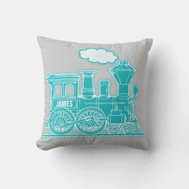 Coussin Votre carreau nommé de gris d'aqua de fou de train (Recto)