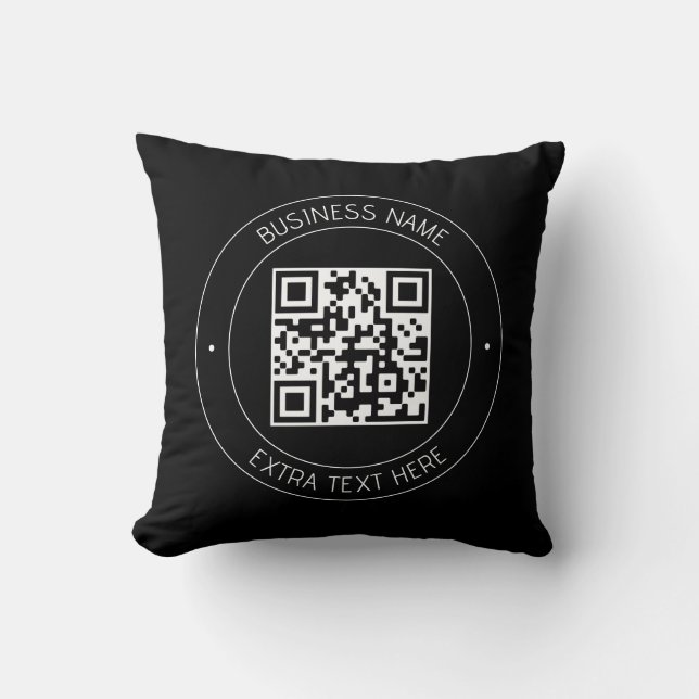 Coussin Votre code QR & Texte modifiable | Noir & Blanc (Recto)
