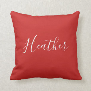 Coussin Votre écriture blanche personnalisée sur fond roug