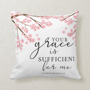 Coussin Votre grâce est Suffisante Bible Verse Rose Blosso