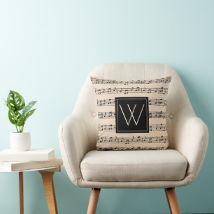 Coussin Votre initiale Notes musicales