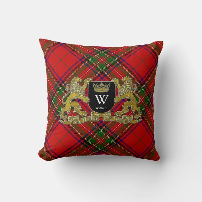 Coussin Votre manteau des bras monogramme et tartan (Recto)