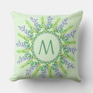 Coussin Votre Monogramme dans le cadre de feuille lancer l