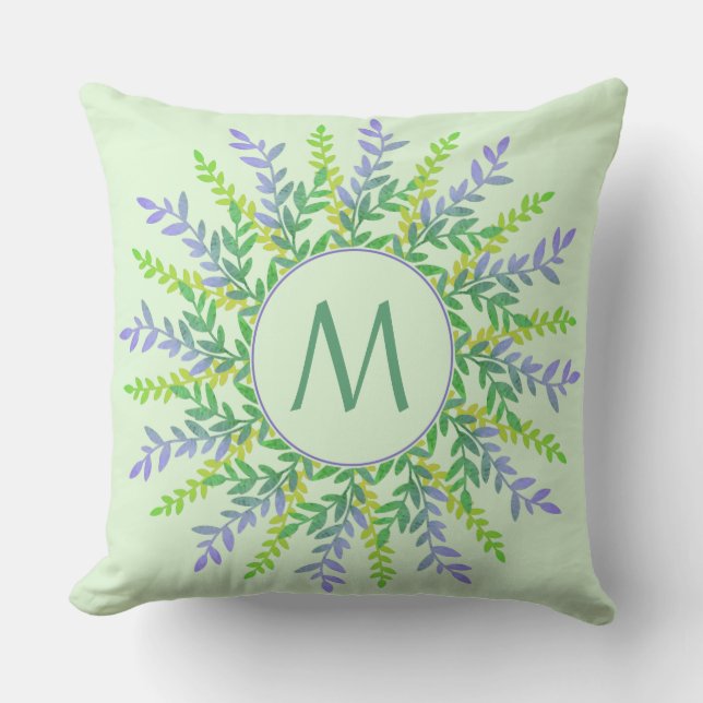 Coussin Votre Monogramme dans le cadre de feuille lancer l (Recto)