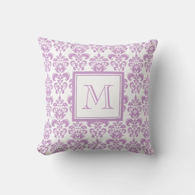 Coussin Votre monogramme, motif pourpre 2 de damassé (Recto)