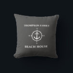 Coussin Votre nom Beach House Compass Ancre Gris<br><div class="desc">Votre Nom Beach House Compas Ancre Lait Gris Coussin Oreiller.</div>
