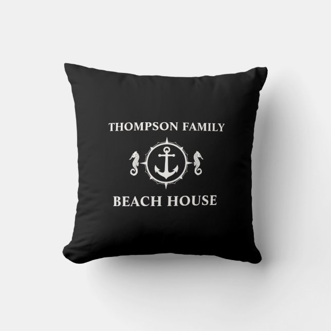 Coussin Votre nom Beach House Seahorse Ancre Black sh0a (Recto)
