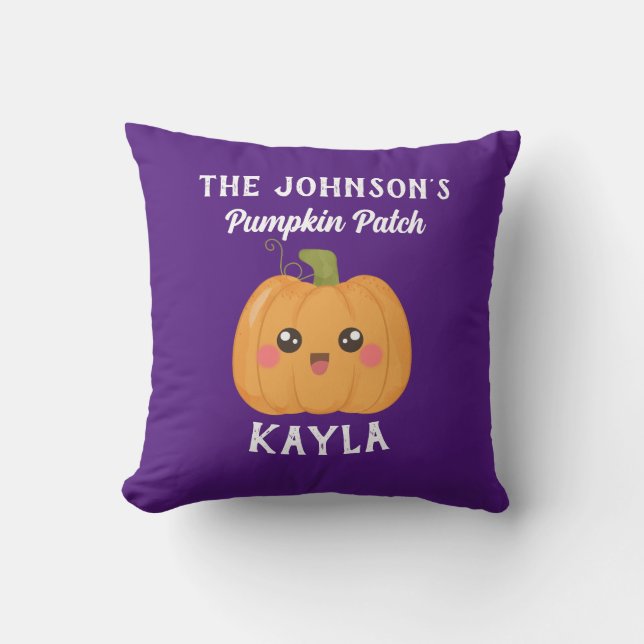 Coussin Votre nom Citrouille Patch Kawaii Cute Halloween (Recto)