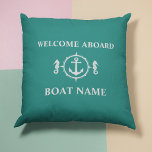 Coussin Votre nom de bateau Welcome Aboard Seahorse Ancre<br><div class="desc">Votre Nom De Bateau Bienvenue À Bord De Seahorse Ancre Turquoise Blue Throw Pillow Coussin.</div>