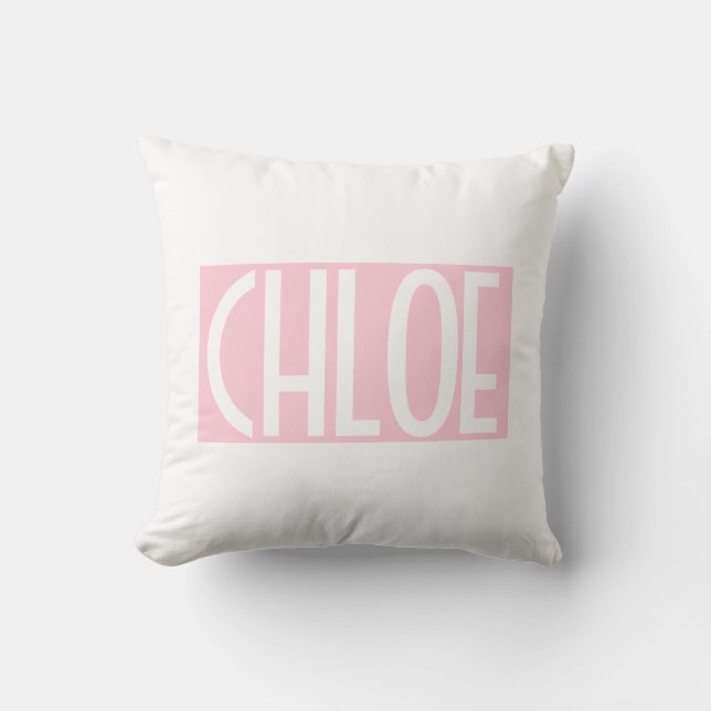 Coussin Votre nom | Texte blanc gras sur rose clair (Recto)