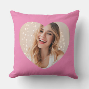Coussin Votre photo votre visage sur un rose cardiaque per