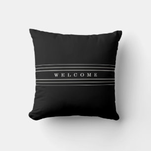 Coussin Votre texte personnalisé & rayures modernes Noir