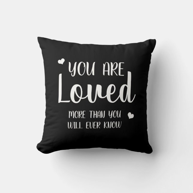 Coussin Vous êtes aimé coeurs noir blanc rustique campagne (Recto)