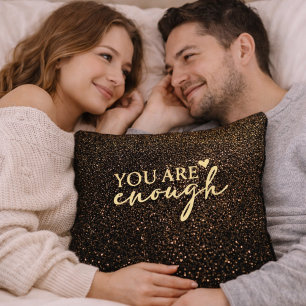 Coussin Vous êtes assez Noir et Or Paillettes Inspirationn