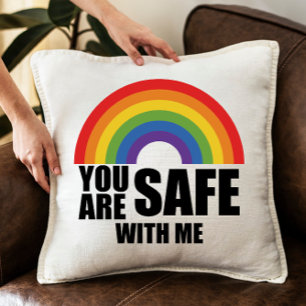 Coussin Vous êtes en sécurité avec moi Fierté arc-en-ciel 