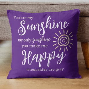 Coussin Vous êtes My Sunshine Purple avec Sun White Dots
