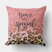 Coussin Vous êtes spécial Imprimé léopard pailleté rose (Recto)