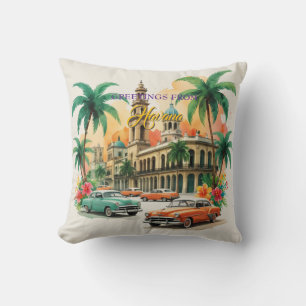 Coussin Voyage Cuba vintage - Salutations de La Havane