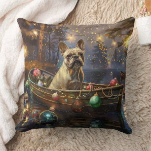 Coussin Voyage de Noël festif de Bouledogue français