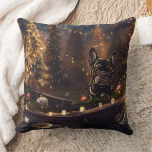 Coussin Voyage de Noël festif de Bouledogue français