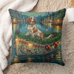 Coussin Voyage de Noël Festif de l'Épagneul Breton
