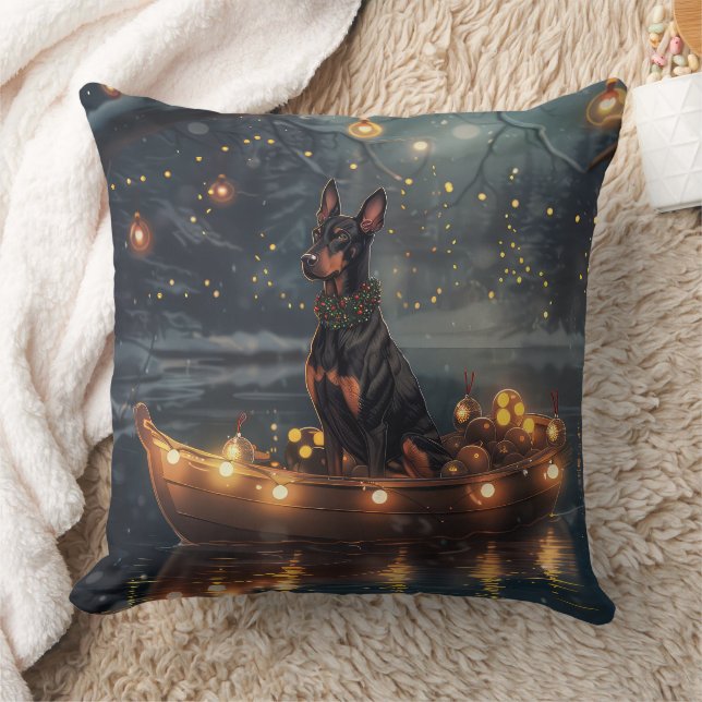 Coussin Voyage de Noël festif du Doberman (Couverture)