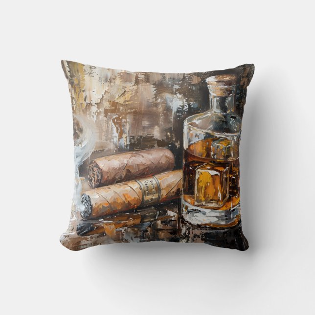 Coussin Voyager dans le temps avec Whiskey et Cigar (Recto)