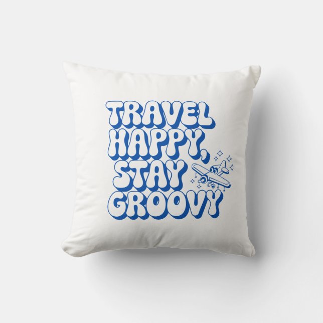 Coussin Voyager heureux. (Recto)