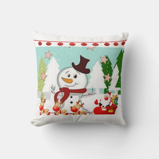 Coussin Voyageur de neige de Noël (Recto)