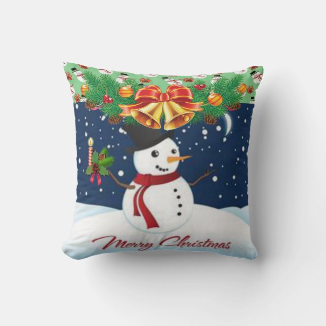 Coussin Voyageur de neige de Noël (Recto)