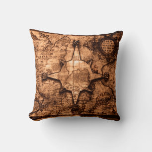 Coussin Voyageur du monde antique - Carte et rose des vent