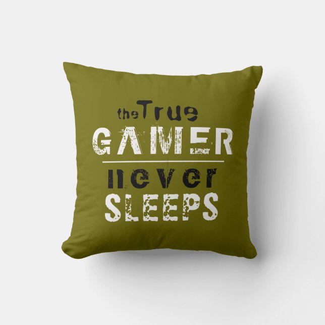 Coussin Vrai Gamer ne dort jamais Typographie Gamer (Recto)