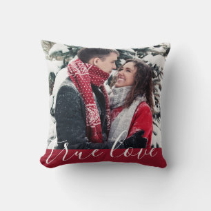 Coussin vrai lov rouge blanc écriture, photo de vacances c