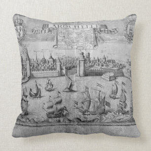 Coussin Vue de La Rochelle, signée par Jollain (gravure)