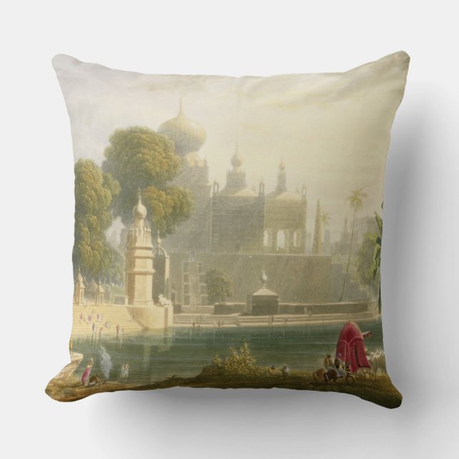 Coussin Vue de Sassoor dans Deccan, du volume II de ' (Recto)