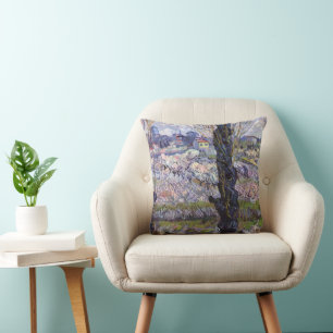Coussin Vue de Van Gogh sur les vergers en fleurs d'Arles