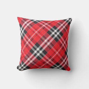 Coussin Vue du dessus du motif en tissu tartan sur la tabl