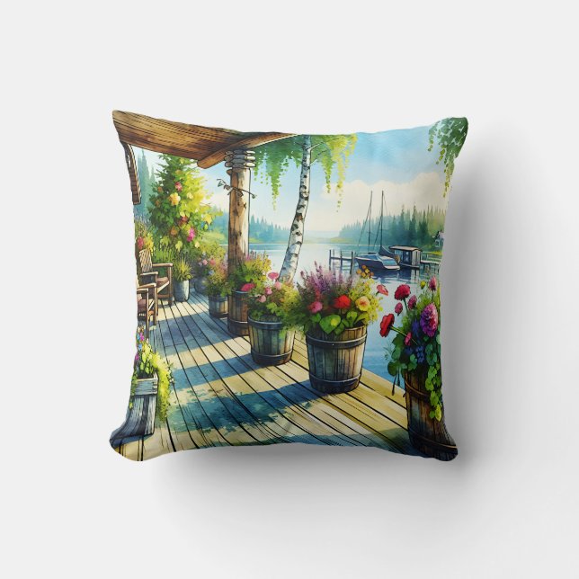 Coussin Vue du lac House | Terrasse surplombant la baie (Recto)