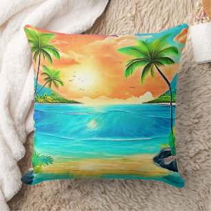 Coussin Vue sur la plage Tropical Sunset Paradise