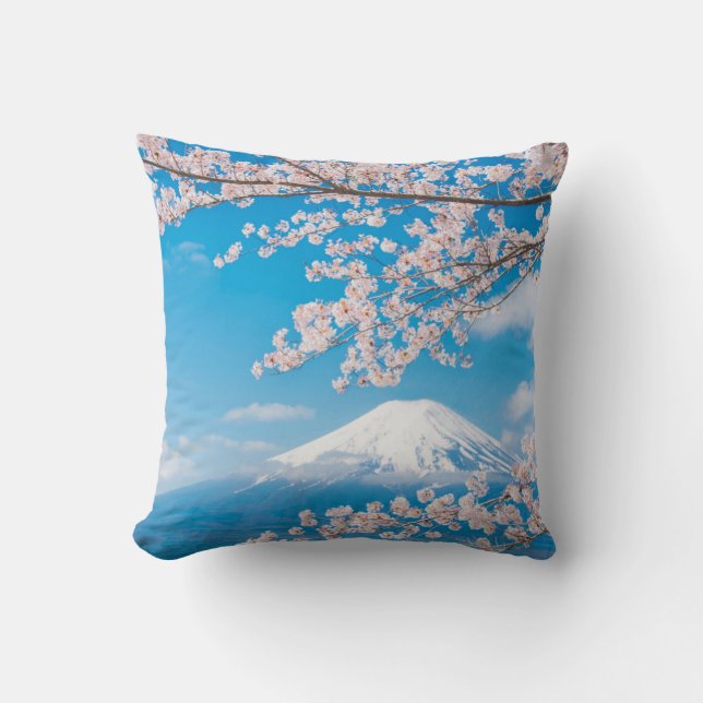 Coussin Vue sur le Mont Fuji aux fleurs de cerisiers (Recto)