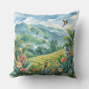 Coussin Vue tropicale de la montagne et rizière