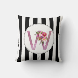 Coussin W, Floral Monogramme initial, fleur d'aquarelle