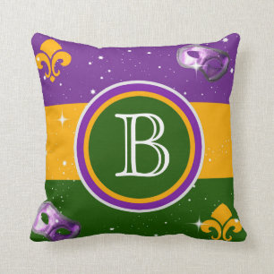 Coussin w/mask et fleur de lis de monogramme de