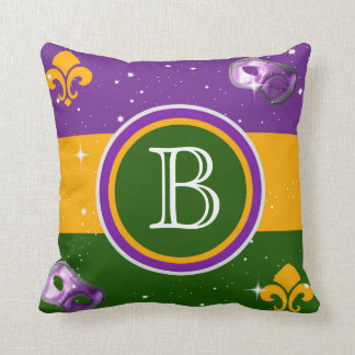 Coussin w/mask et fleur de lis de monogramme de