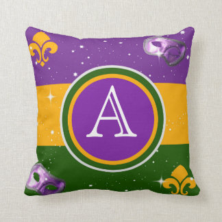 Coussin w/mask et fleur de lis de monogramme de