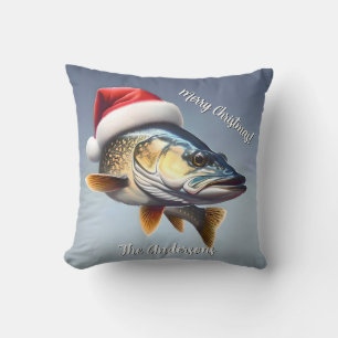 Coussin Walleye portant un chapeau de Père Noël