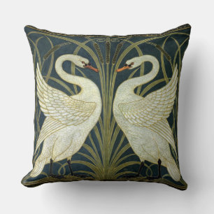 Coussin Walter Crane Swan & Rush et Iris victorien 